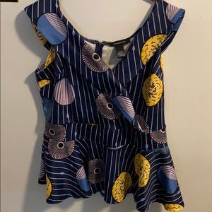 Blue print peplum style top